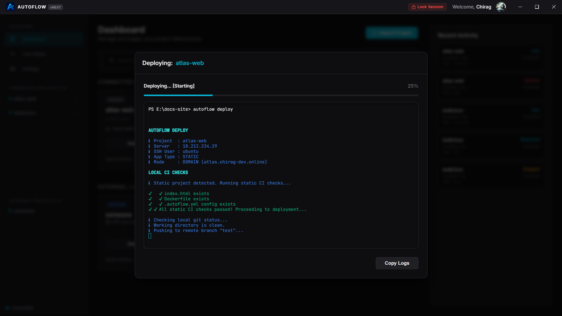 AutoFlow Active Project Deployment Status