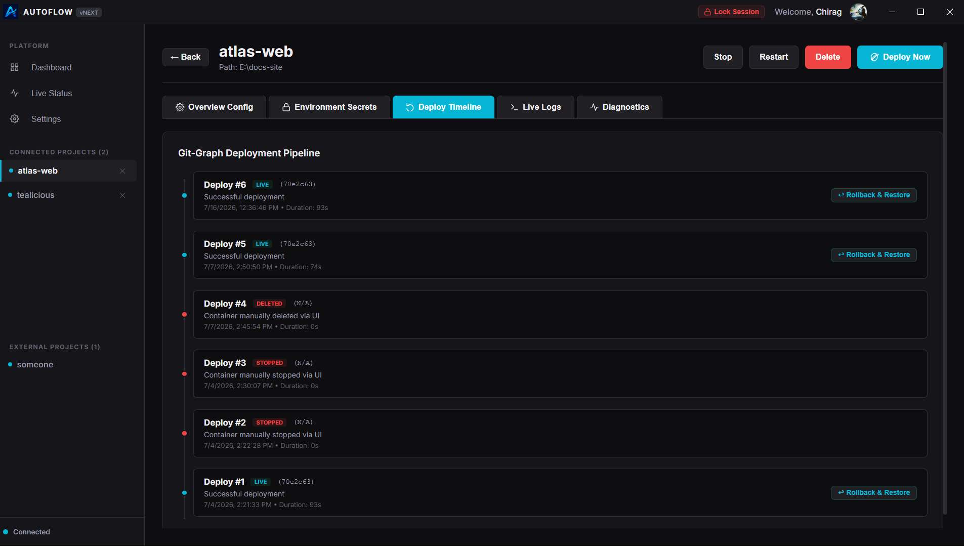 AutoFlow Deployment Rollback Timeline Snapshots