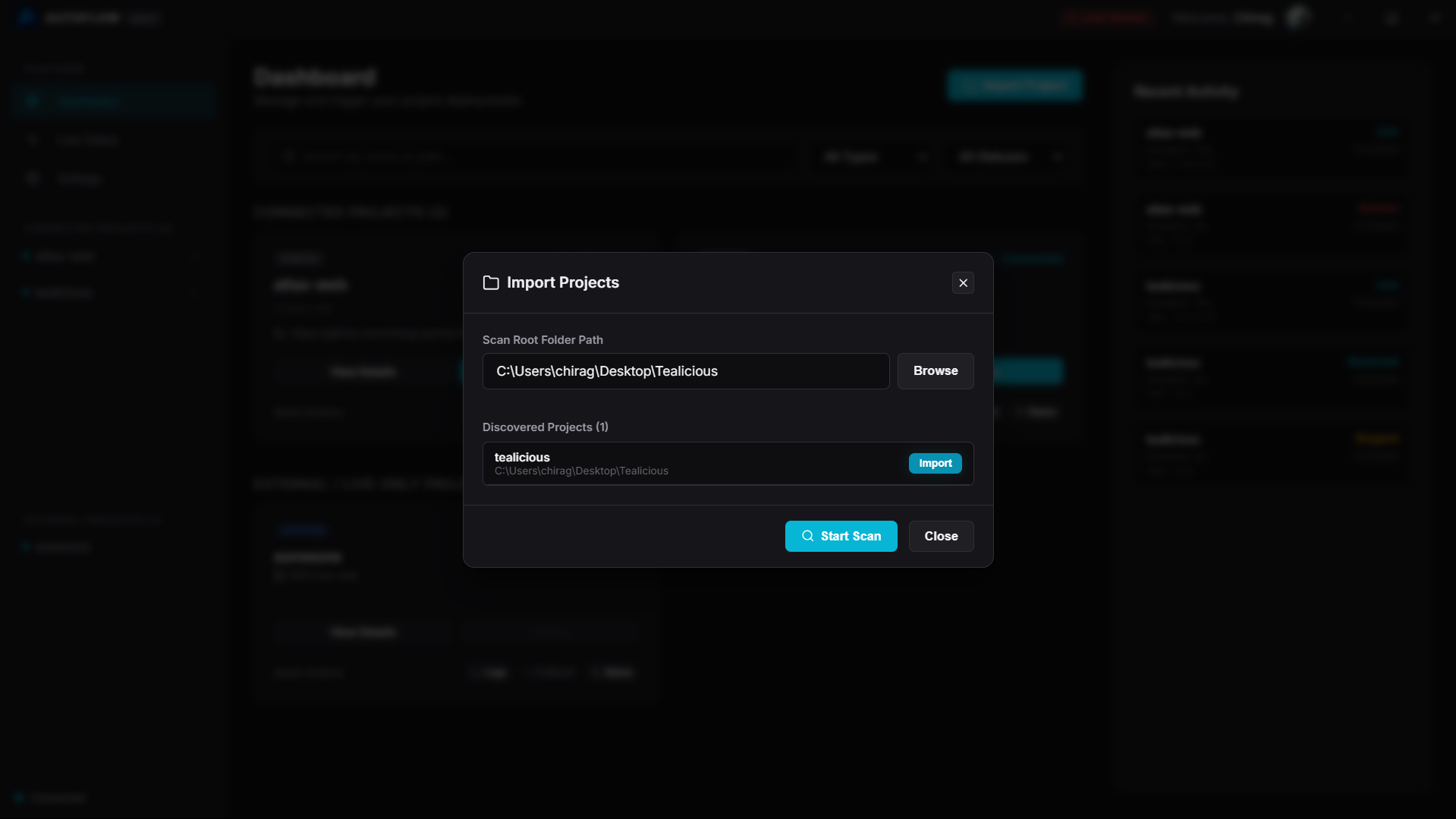 AutoFlow Import Project Selection